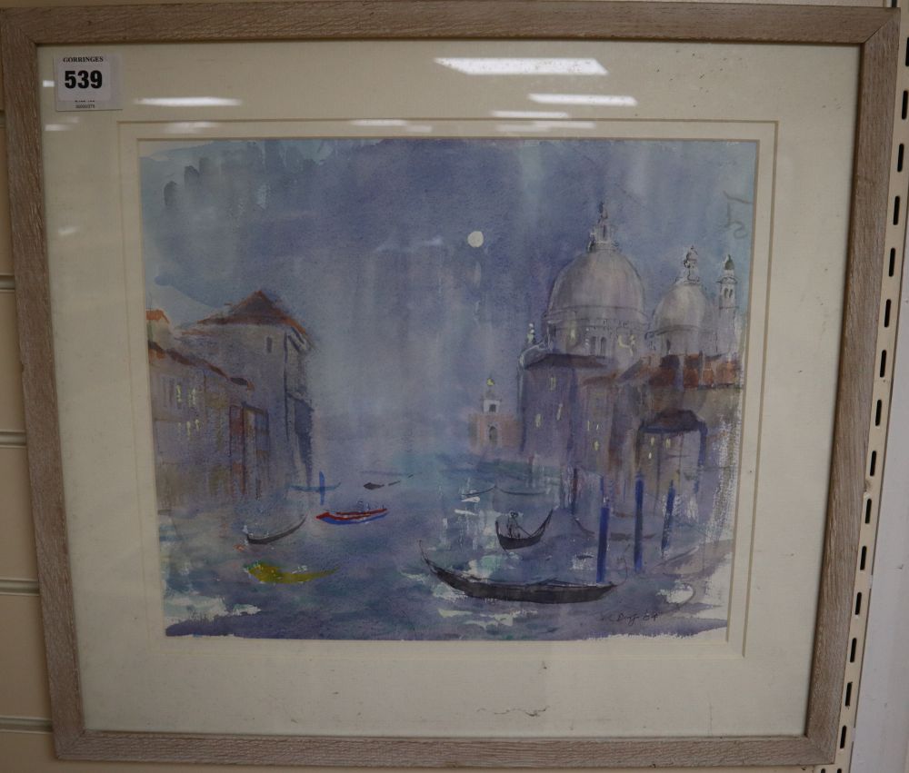 Barbara Dorf (b.1933), watercolour, Gondolas, Venice, signed and dated, 31 x 36cm
